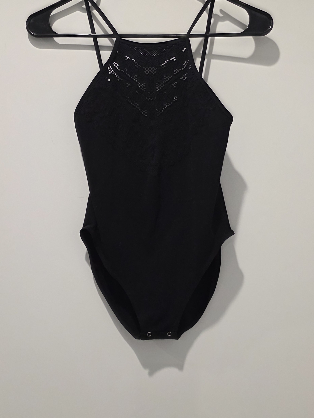 Free People Black Lace-Front Strappy Bodysuit